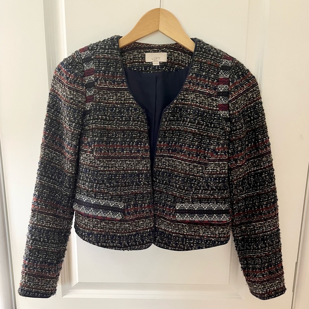 Loft Boucle Pattern Cropped Blazer Jacket - image 1
